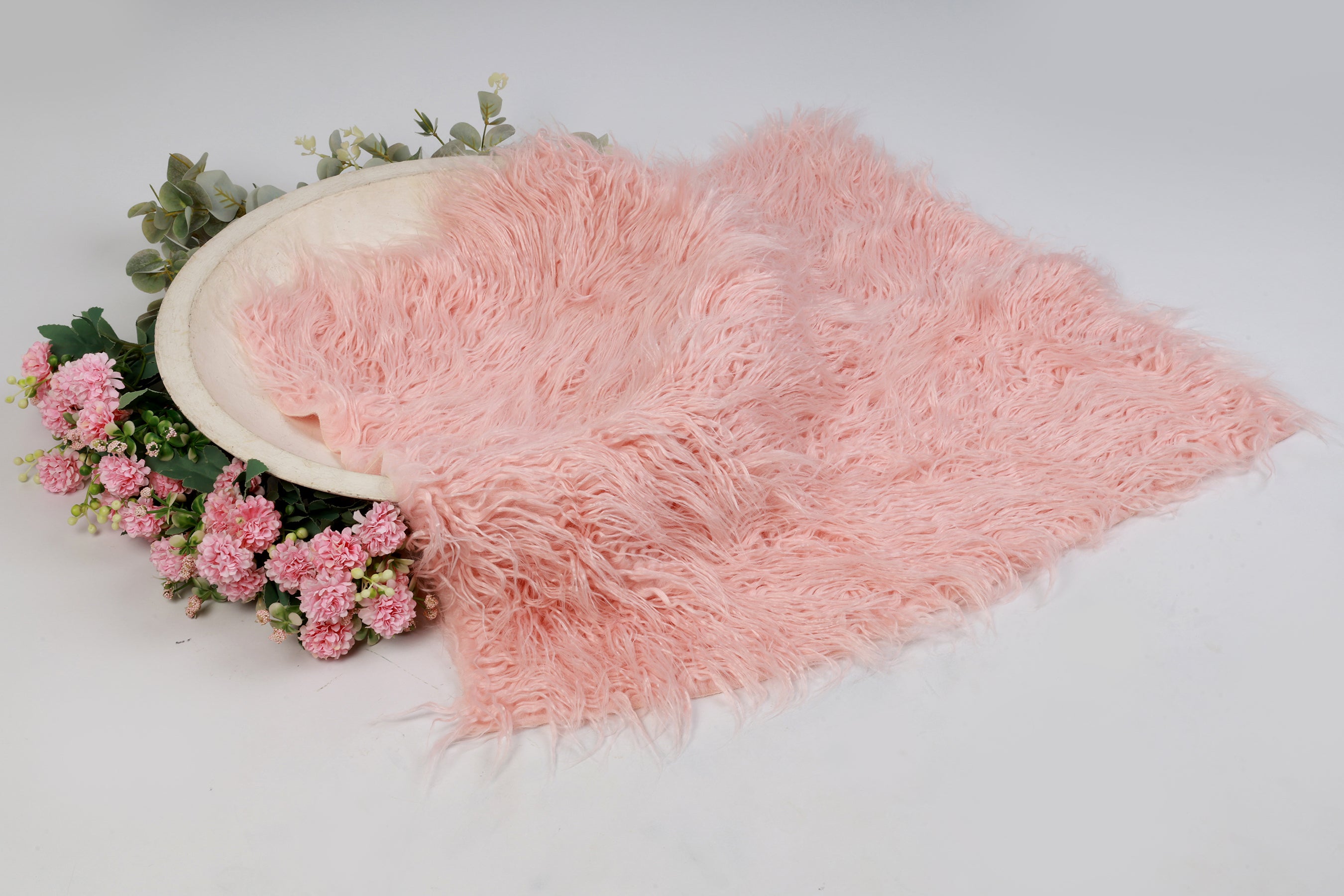 Blush Pink Faux Fur – Soft and Elegant Newborn Photography Prop for Cozy Baby Posing, Basket Filler, and Backdrop