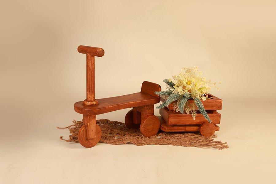 Wooden Scooter With Wagon - Baby Photography Prop - Tiny Prop Store