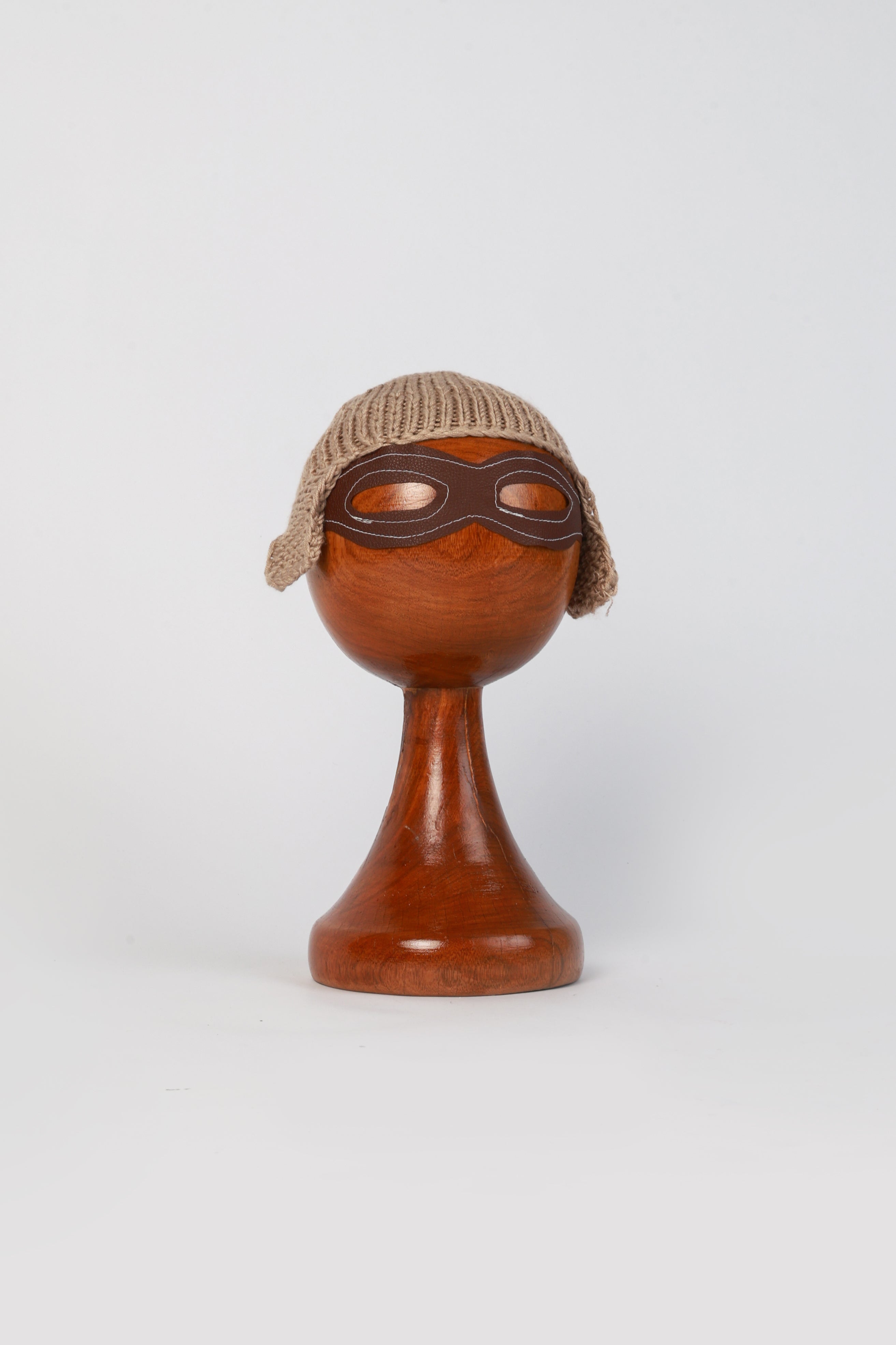 Handmade Pilot Hat for Baby Photography Vintage Aviator Style with Faux Leather Goggles in Beige for Newborn and Milestone Photoshoots