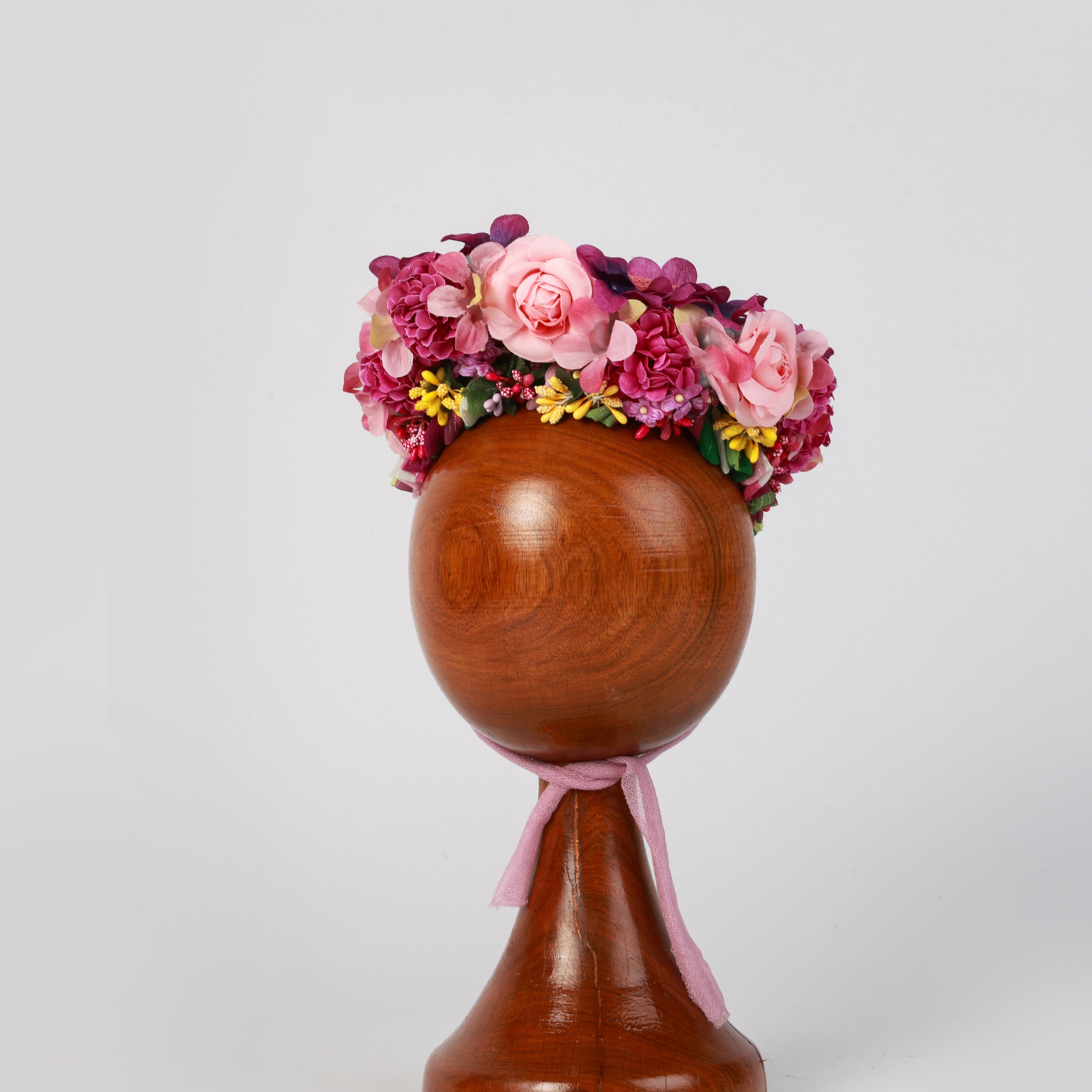 Elegant Pink & Burgundy Floral Crown – Handcrafted Baby Headband for Newborn Photography & Special Occasions