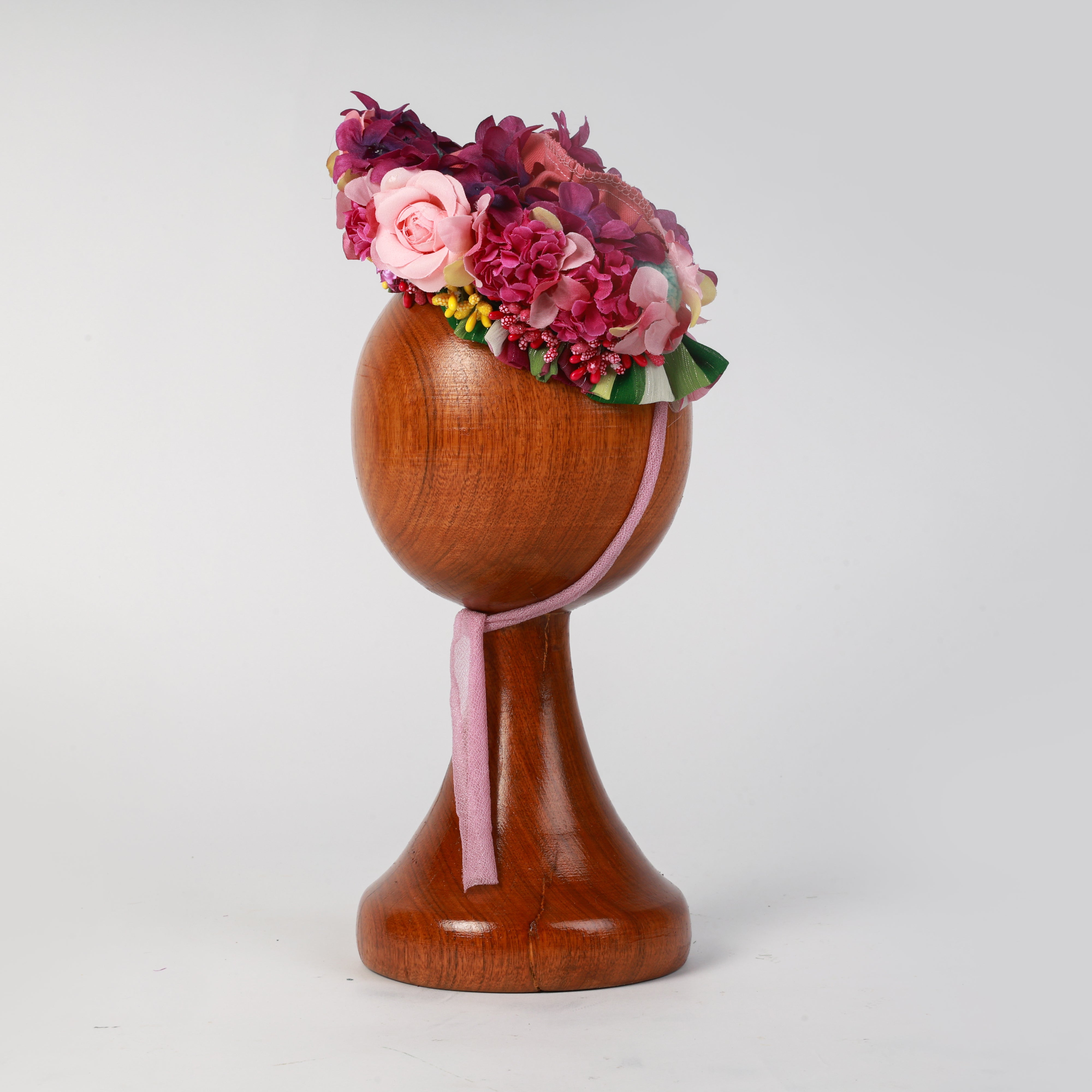 Elegant Pink & Burgundy Floral Crown – Handcrafted Baby Headband for Newborn Photography & Special Occasions