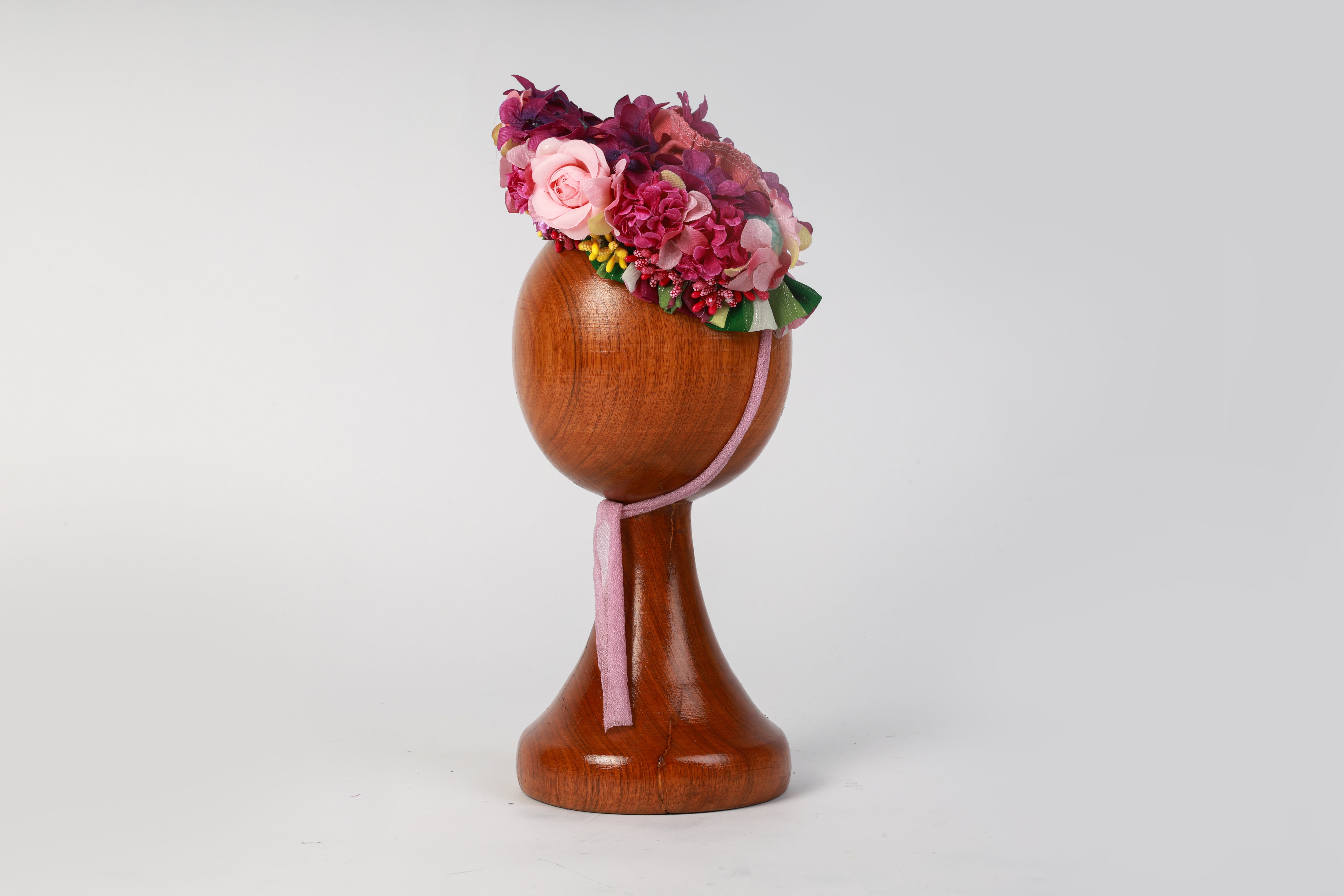 Elegant Pink & Burgundy Floral Crown – Handcrafted Baby Headband for Newborn Photography & Special Occasions