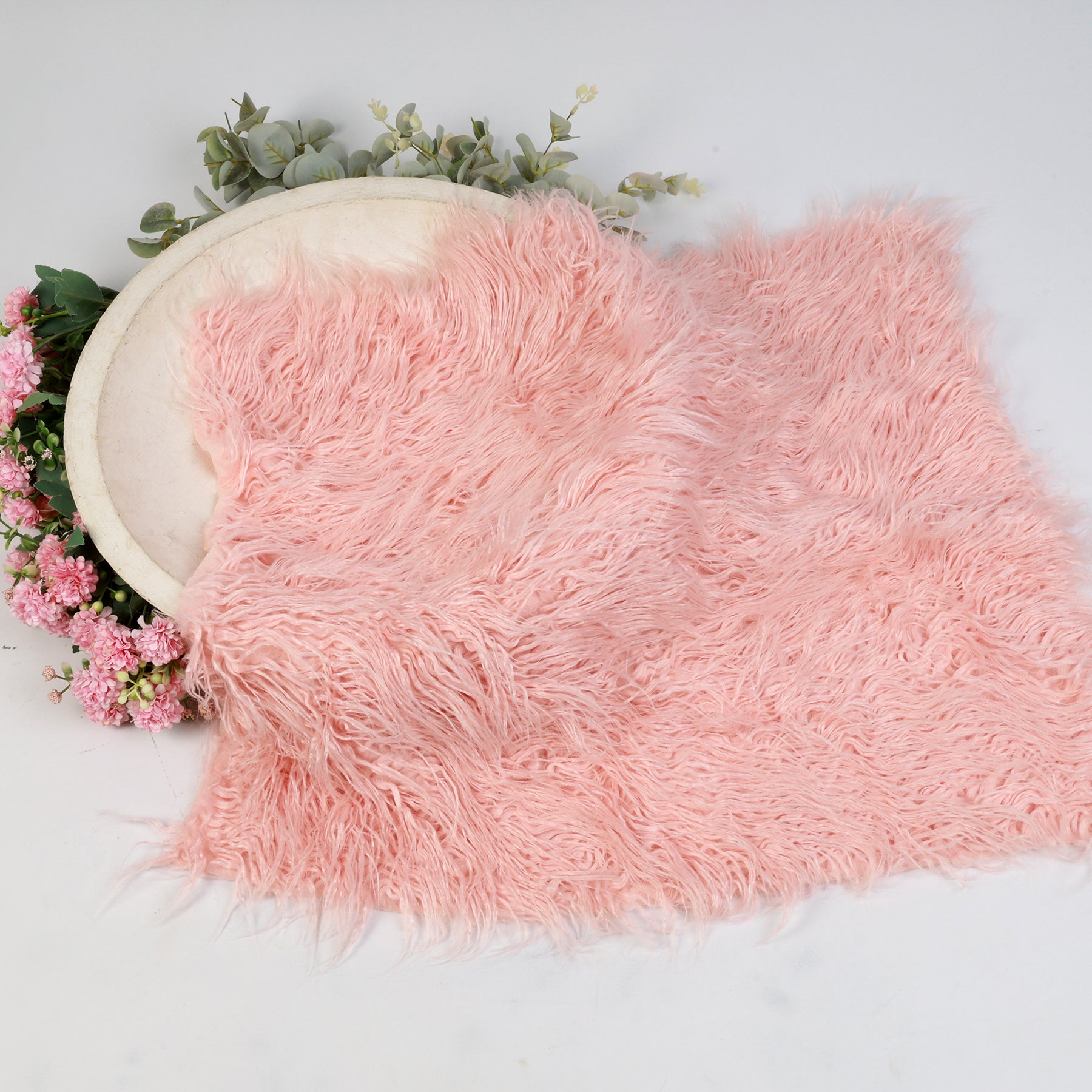 Blush Pink Faux Fur – Soft and Elegant Newborn Photography Prop for Cozy Baby Posing, Basket Filler, and Backdrop