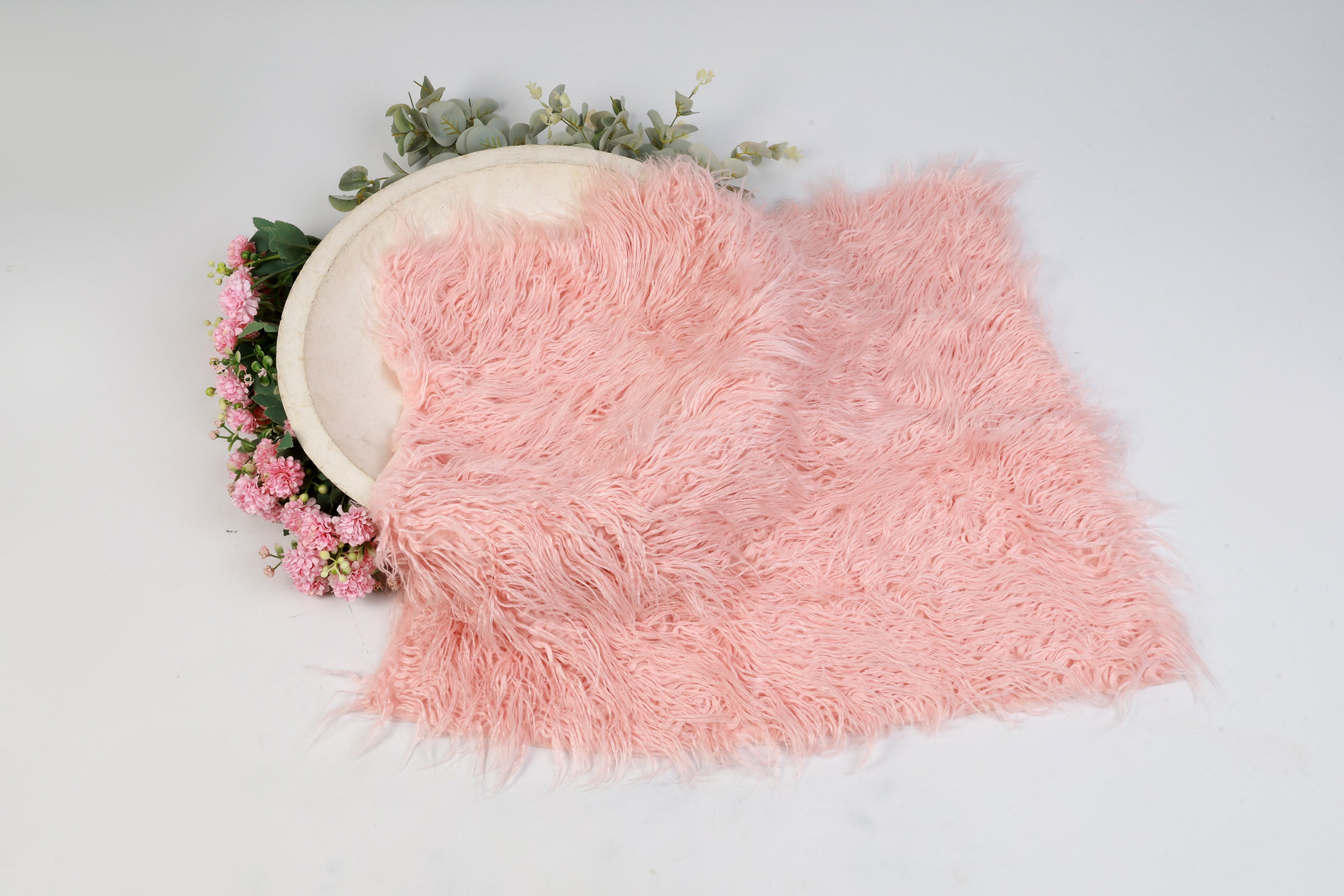 Blush Pink Faux Fur – Soft and Elegant Newborn Photography Prop for Cozy Baby Posing, Basket Filler, and Backdrop