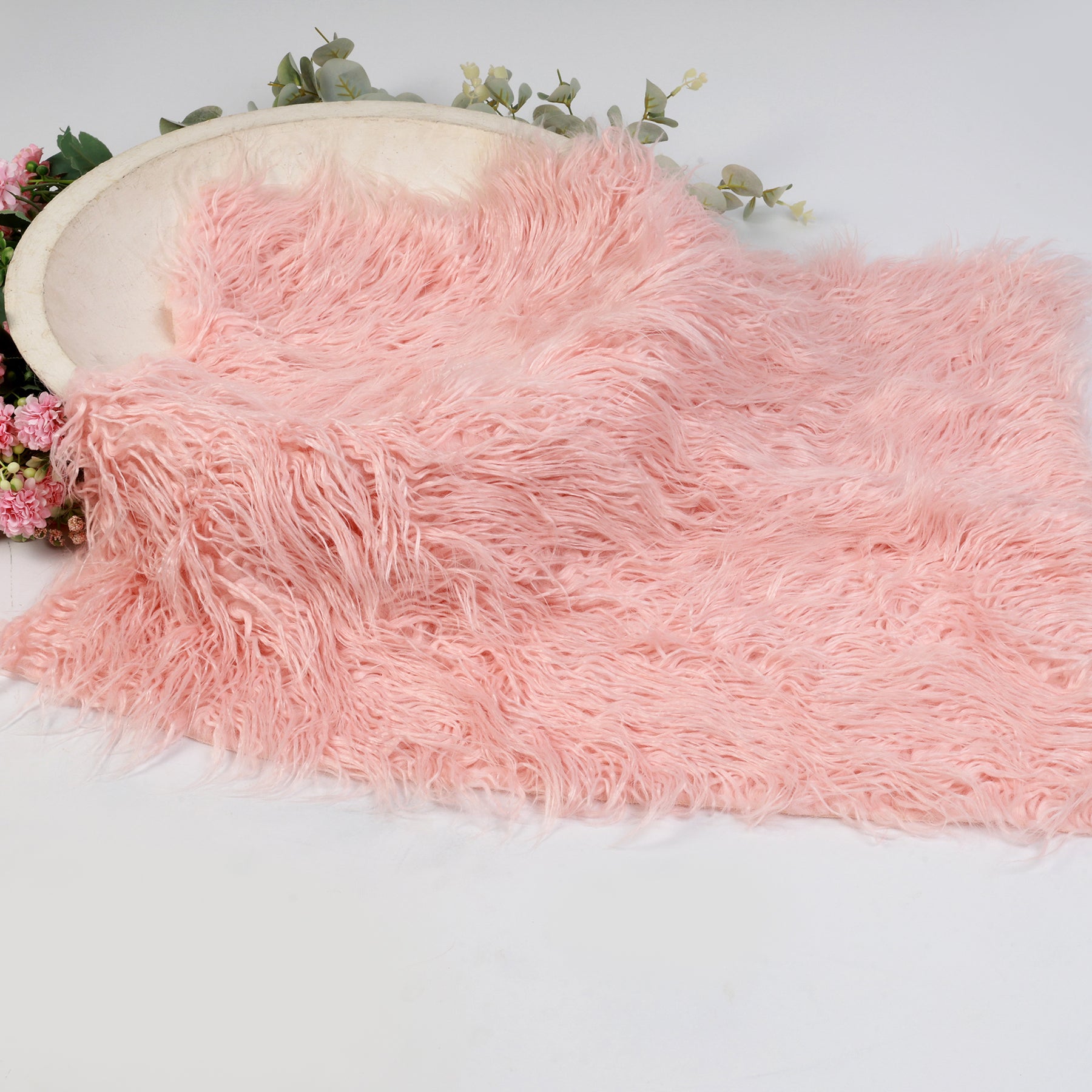 Blush Pink Faux Fur – Soft and Elegant Newborn Photography Prop for Cozy Baby Posing, Basket Filler, and Backdrop