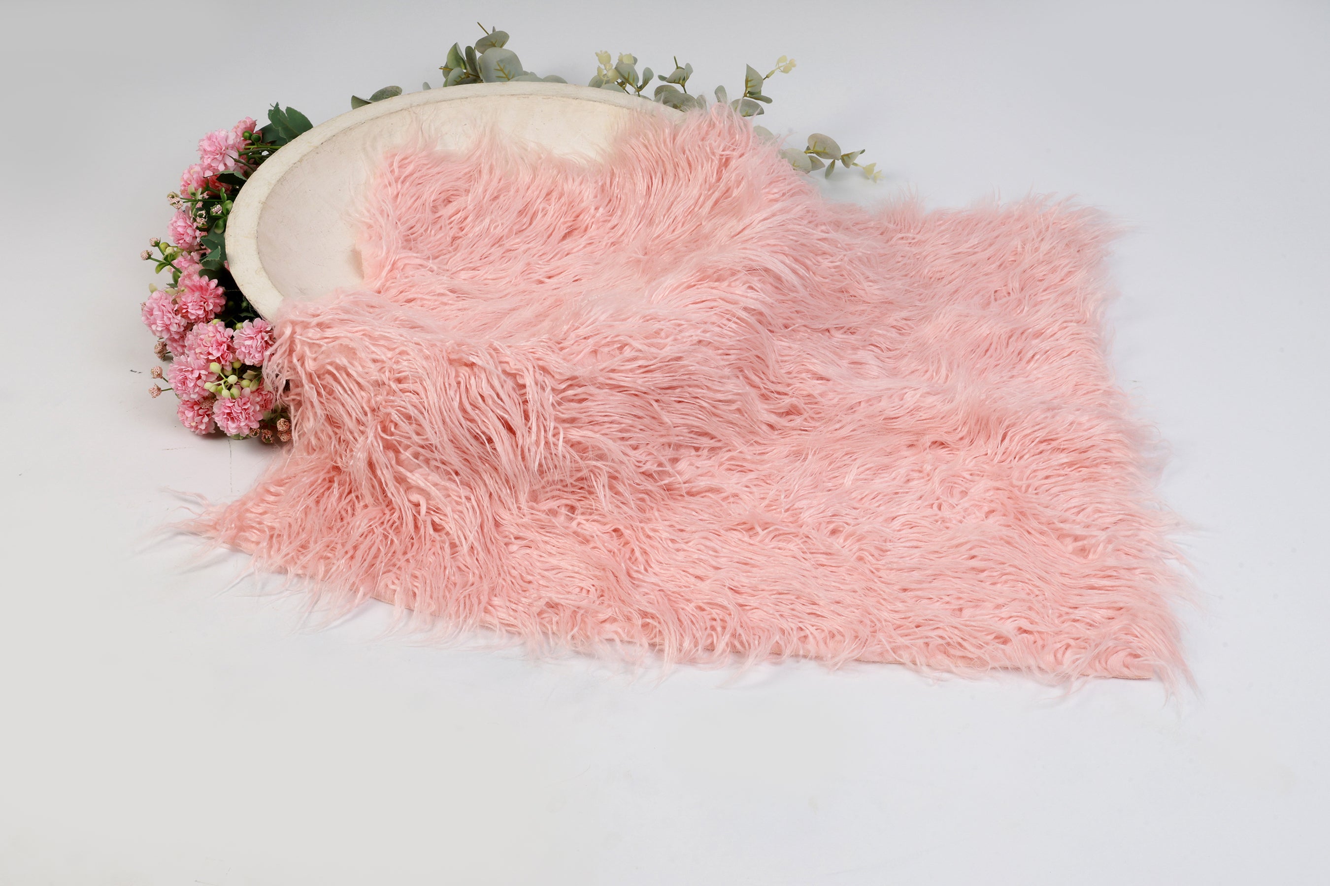 Blush Pink Faux Fur – Soft and Elegant Newborn Photography Prop for Cozy Baby Posing, Basket Filler, and Backdrop