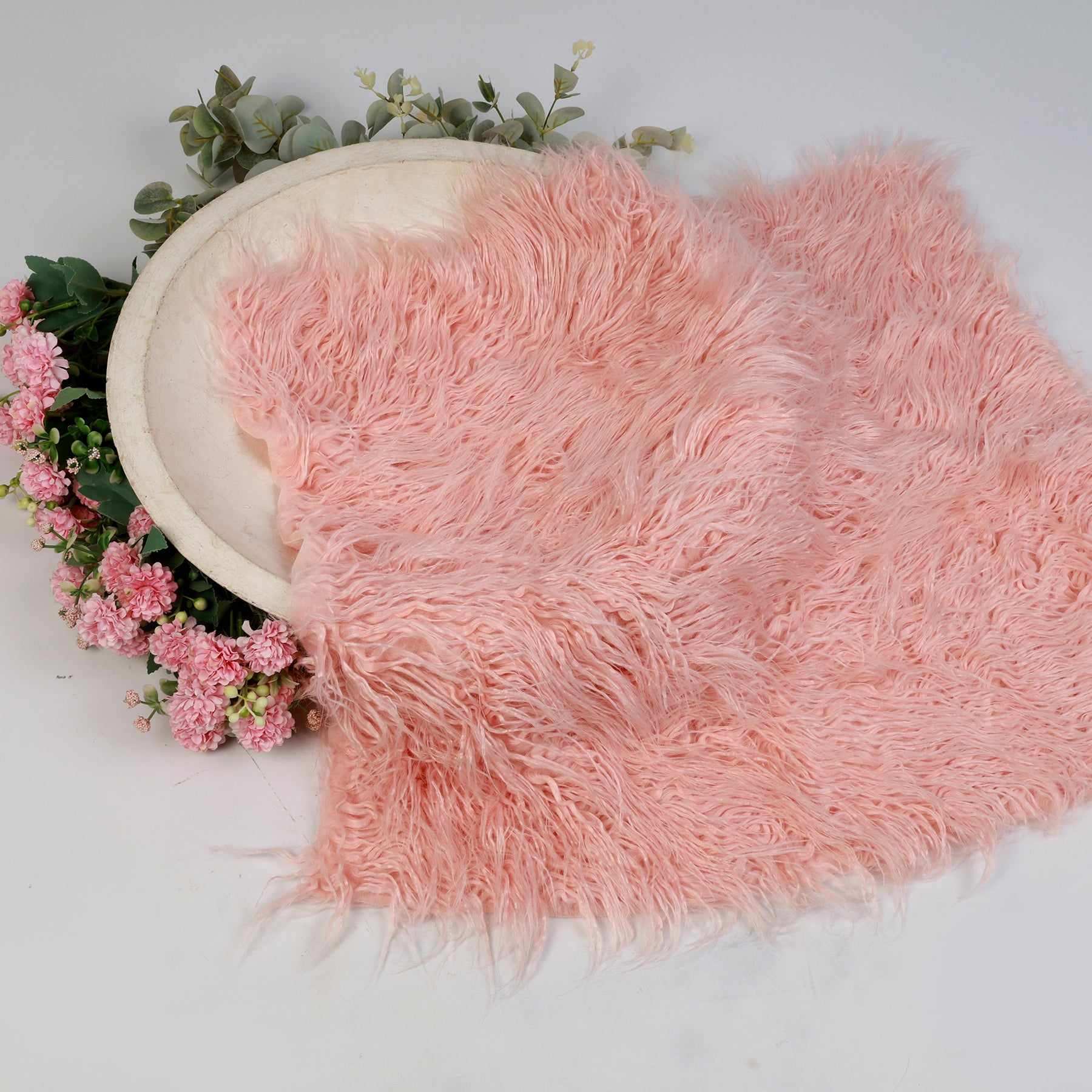 Blush Pink Faux Fur – Soft and Elegant Newborn Photography Prop for Cozy Baby Posing, Basket Filler, and Backdrop