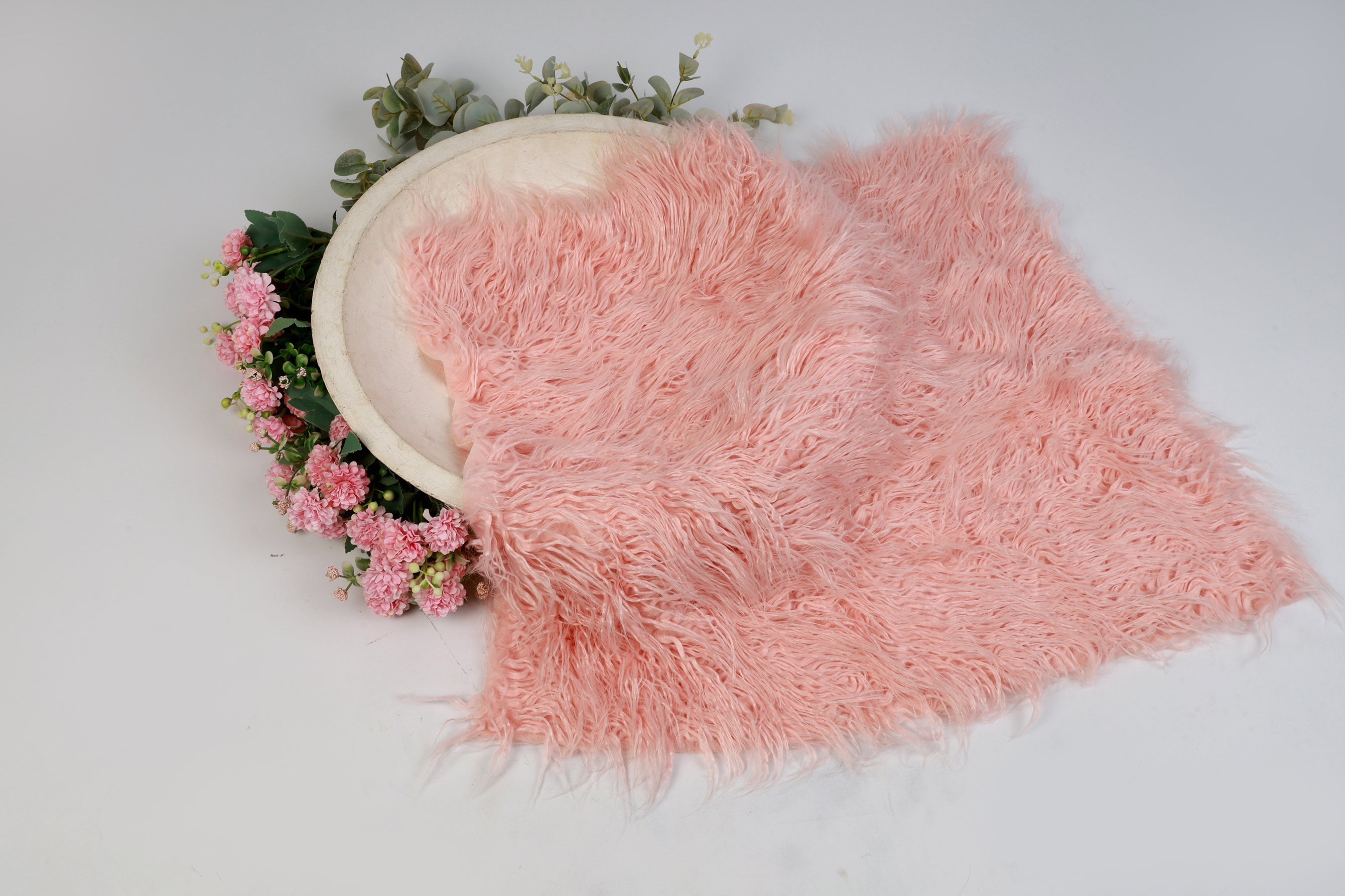 Blush Pink Faux Fur – Soft and Elegant Newborn Photography Prop for Cozy Baby Posing, Basket Filler, and Backdrop