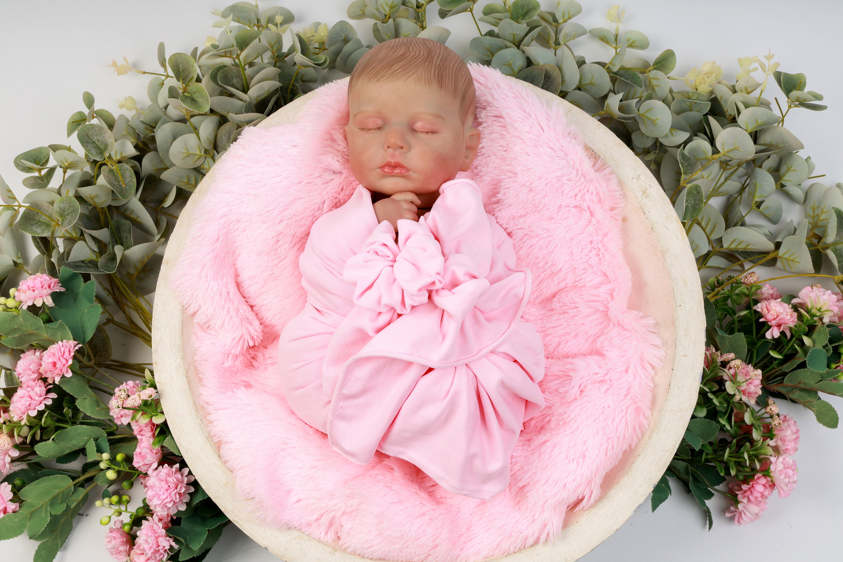 Pink Baby Wrap & Headband Set – Soft & Stretchy Newborn Photography Prop with Floral Headband for Milestone Photoshoots
