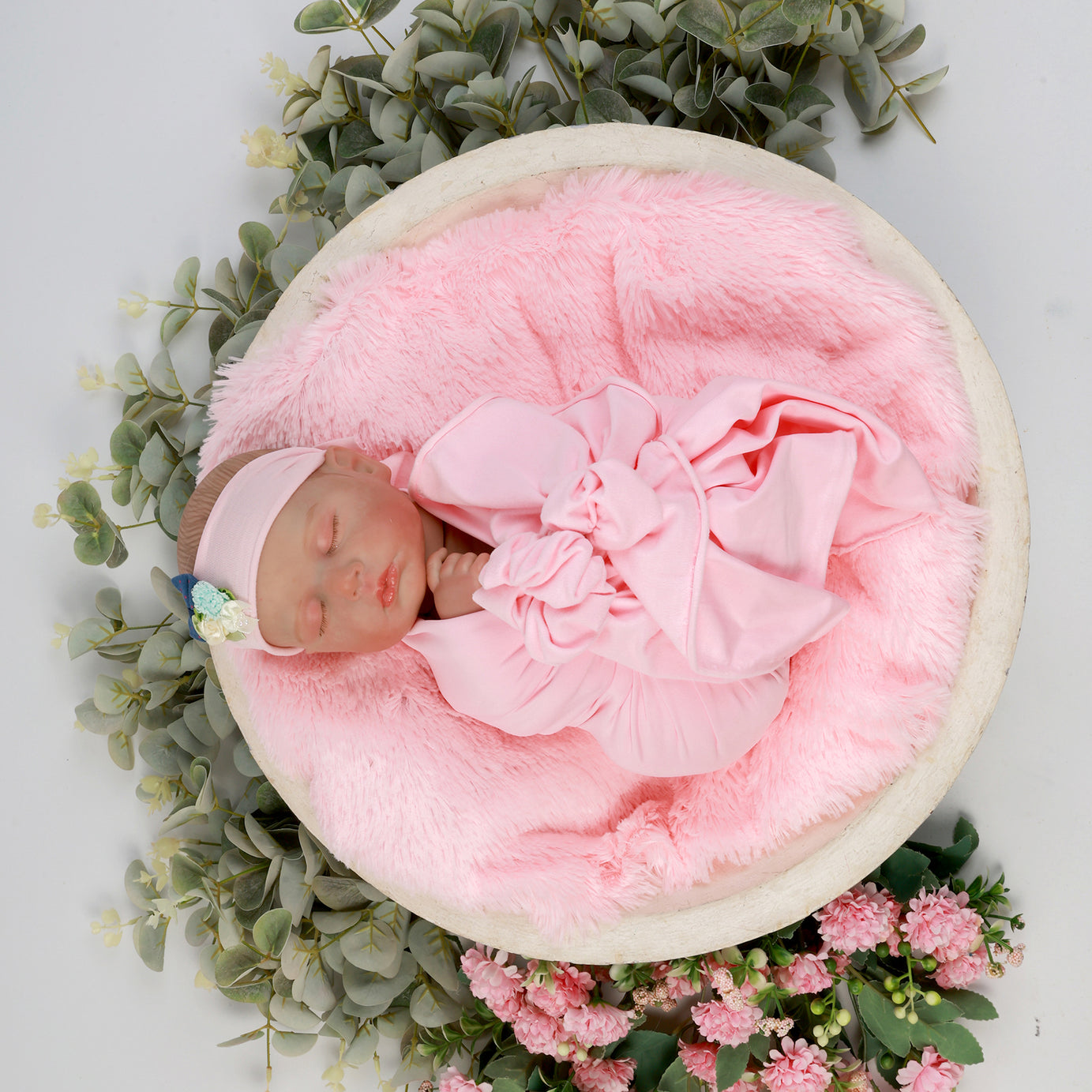 Pink Baby Wrap & Headband Set – Soft & Stretchy Newborn Photography Prop with Floral Headband for Milestone Photoshoots