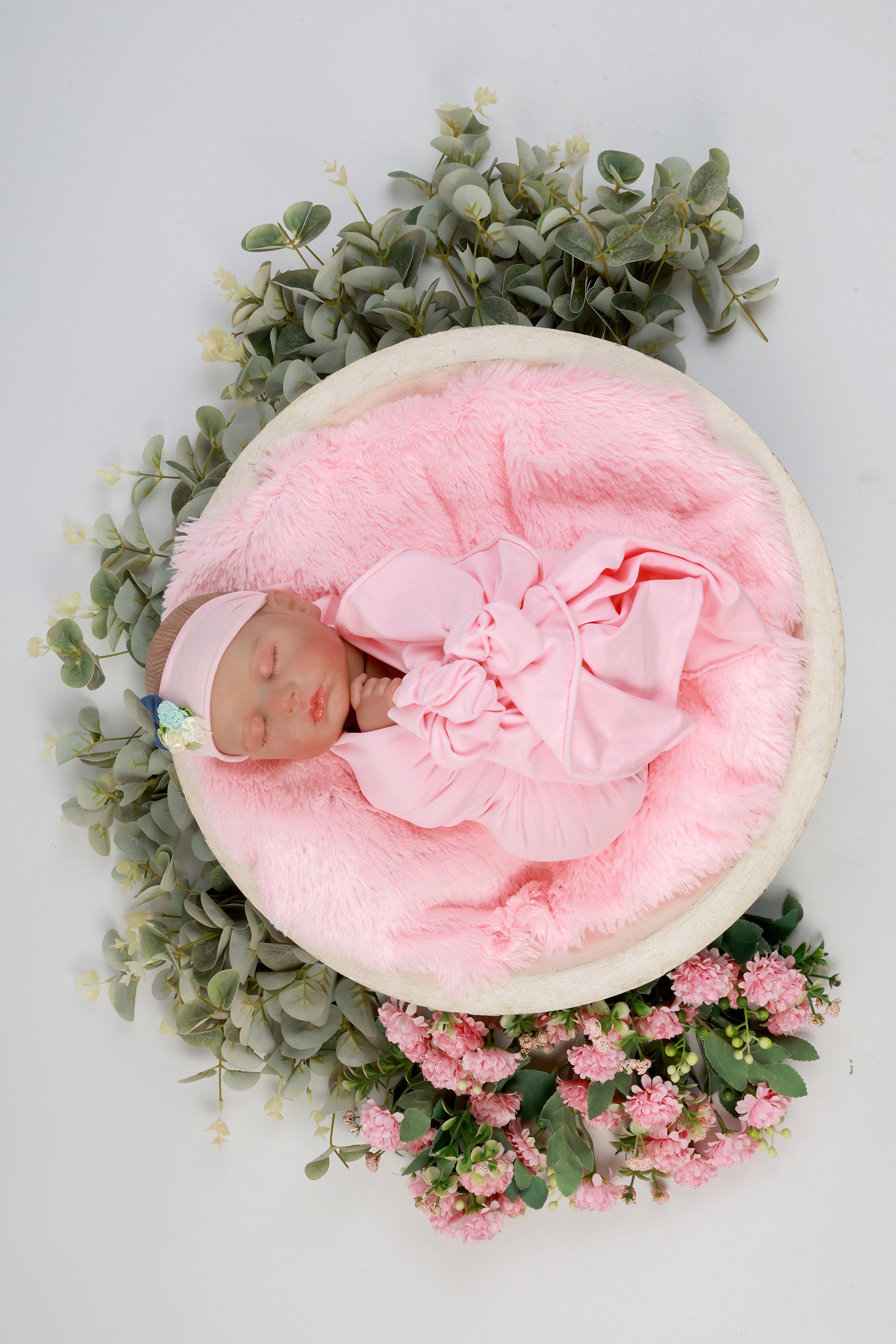 Pink Baby Wrap & Headband Set – Soft & Stretchy Newborn Photography Prop with Floral Headband for Milestone Photoshoots