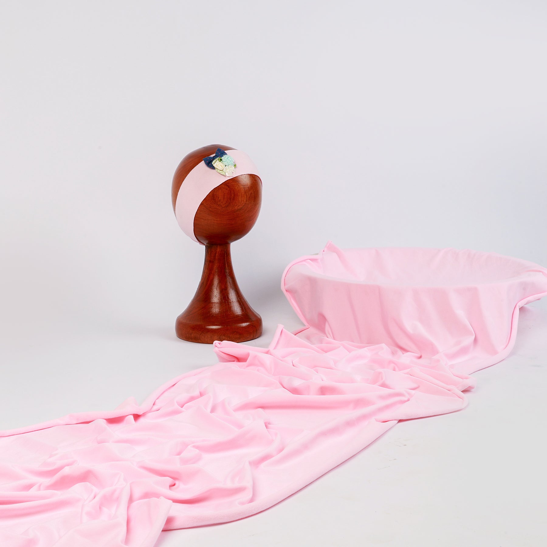 Pink Baby Wrap & Headband Set – Soft & Stretchy Newborn Photography Prop with Floral Headband for Milestone Photoshoots