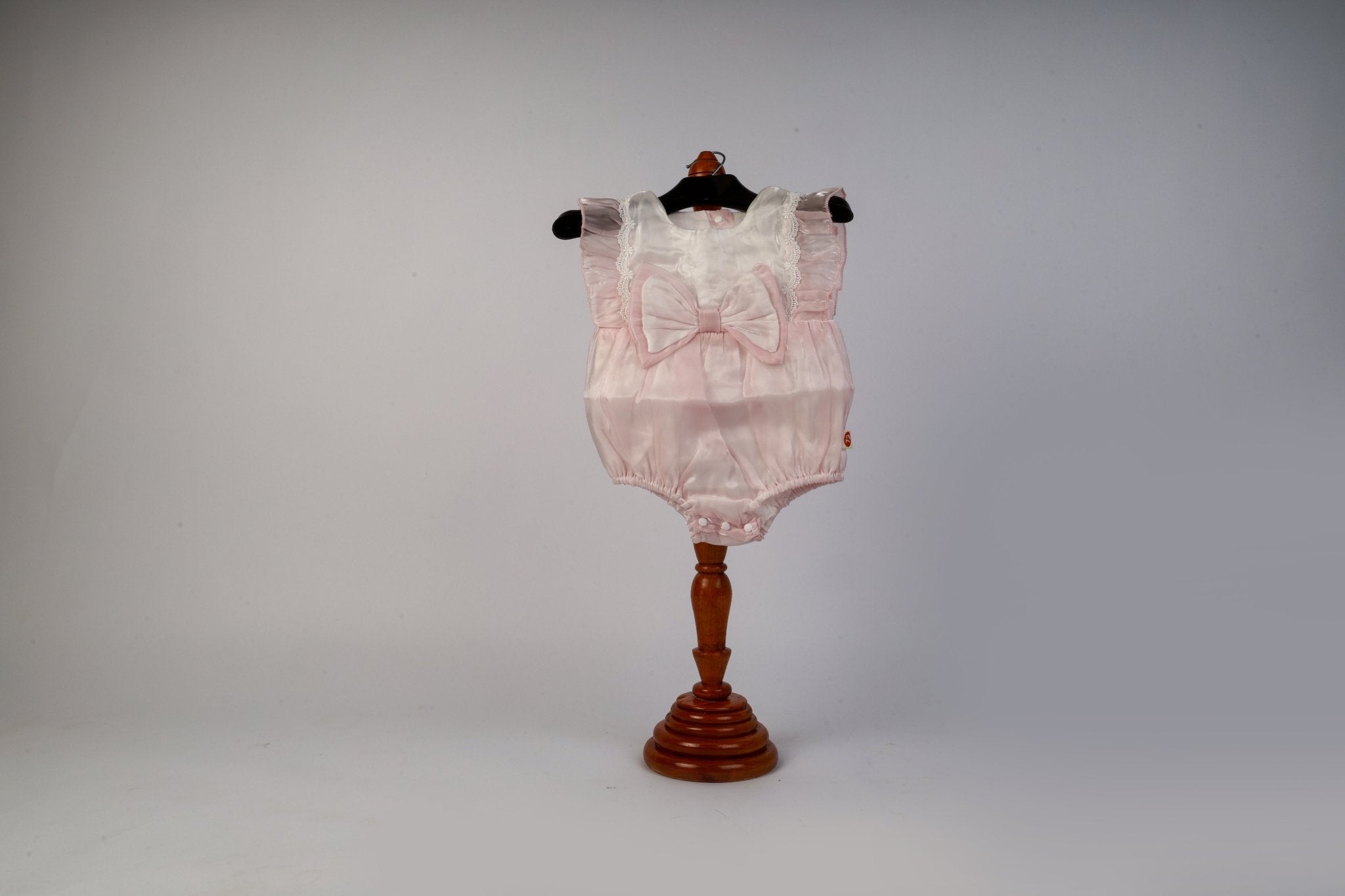 Baby Girl Photoshoot Dresses - Pink Satin Bow Romper with Headband - Tiny Prop Store