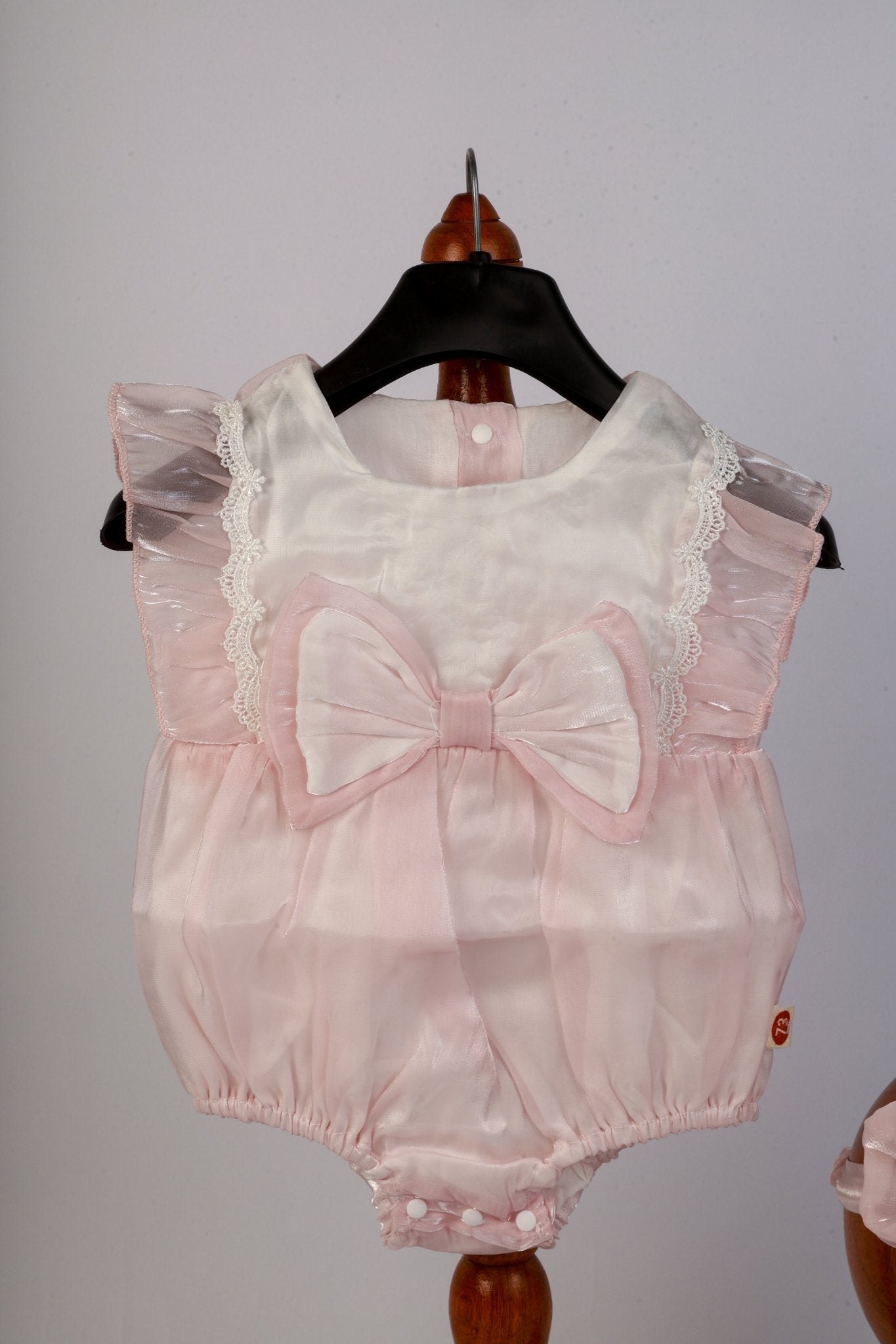 Baby Girl Photoshoot Dresses - Pink Satin Bow Romper with Headband - Tiny Prop Store