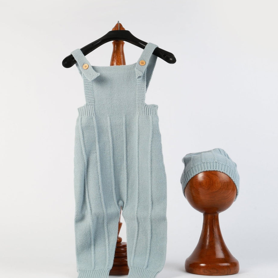 Knitted Suspender Romper with Hat – Unisex Toddler Photoshoot Outfit - Tiny Prop Store