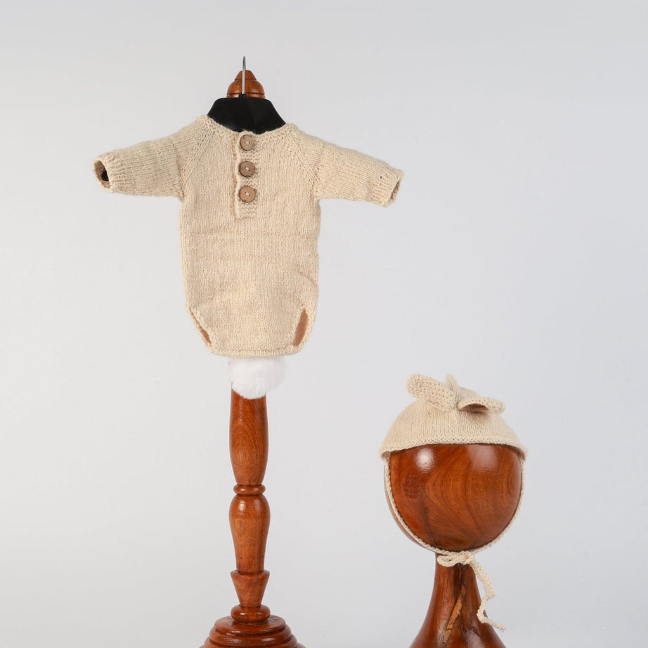 Newborn Knitted Dress Beige - Newborn Photoshoot Outfit - Tiny Prop Store