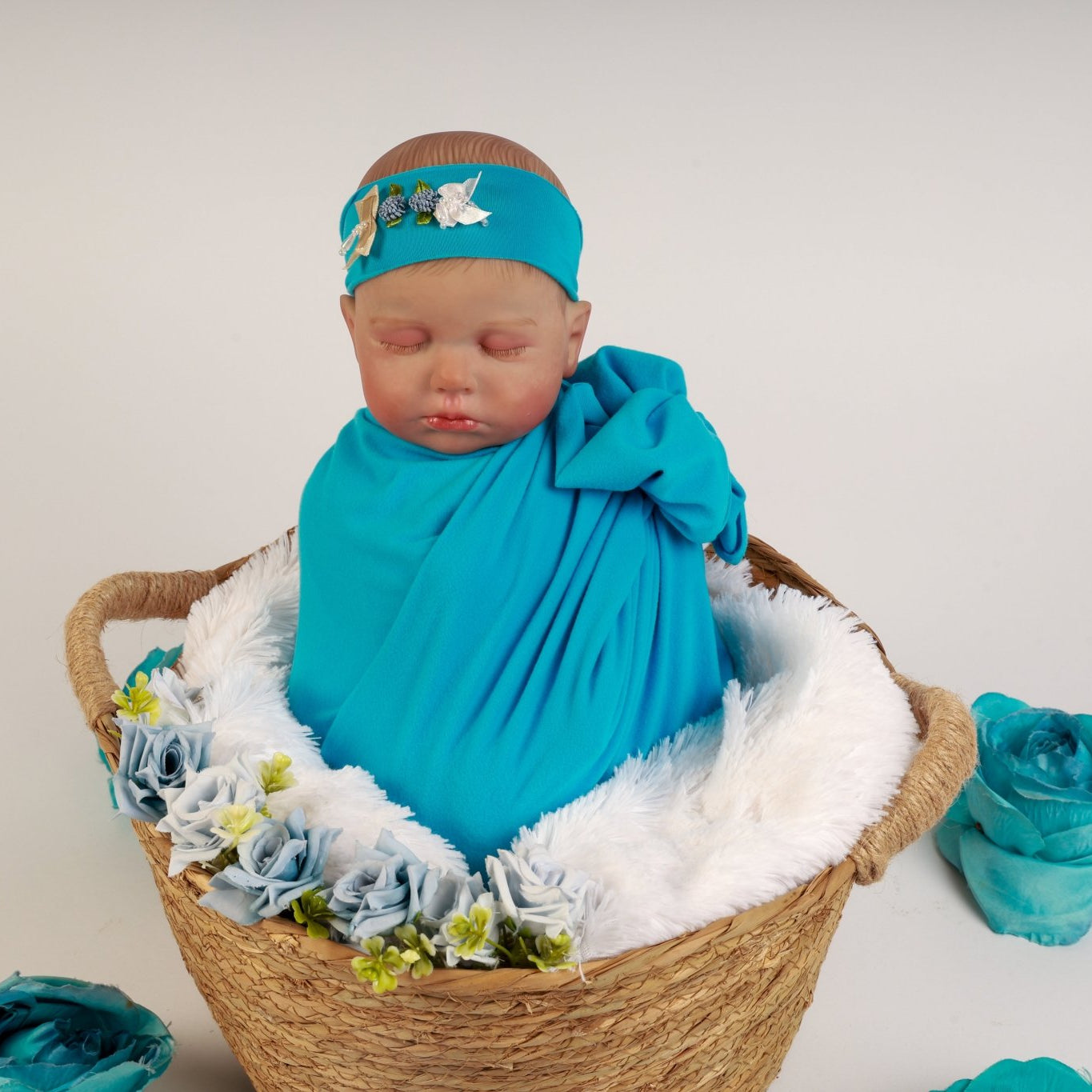 Newborn Photography Wraps - Soft Baby Wrap Set for Photoshoot - Handmade Stretchy Swaddle Wraps with Floral Headband - Tiny Prop Store