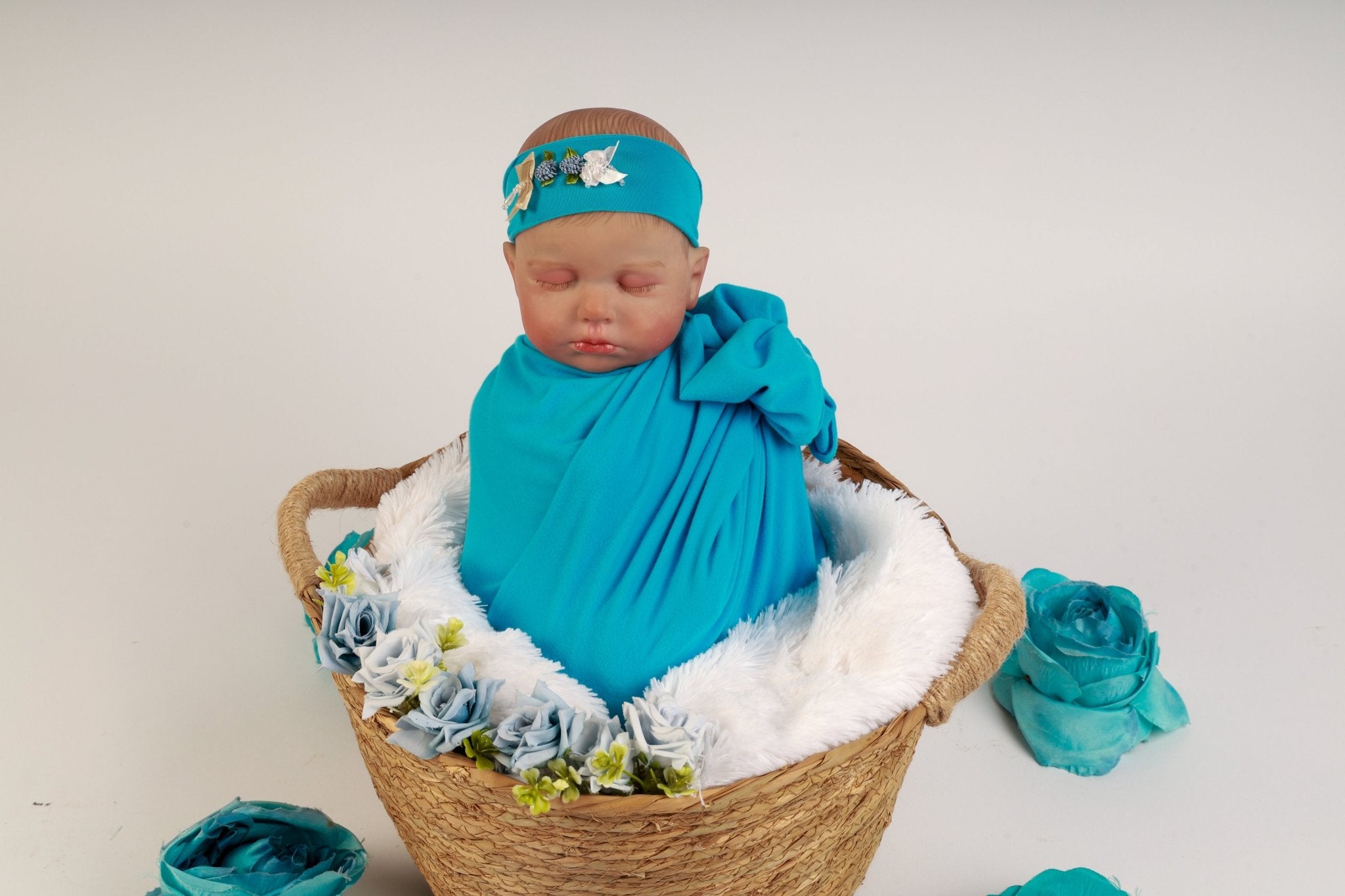 Newborn Photography Wraps - Soft Baby Wrap Set for Photoshoot - Handmade Stretchy Swaddle Wraps with Floral Headband - Tiny Prop Store