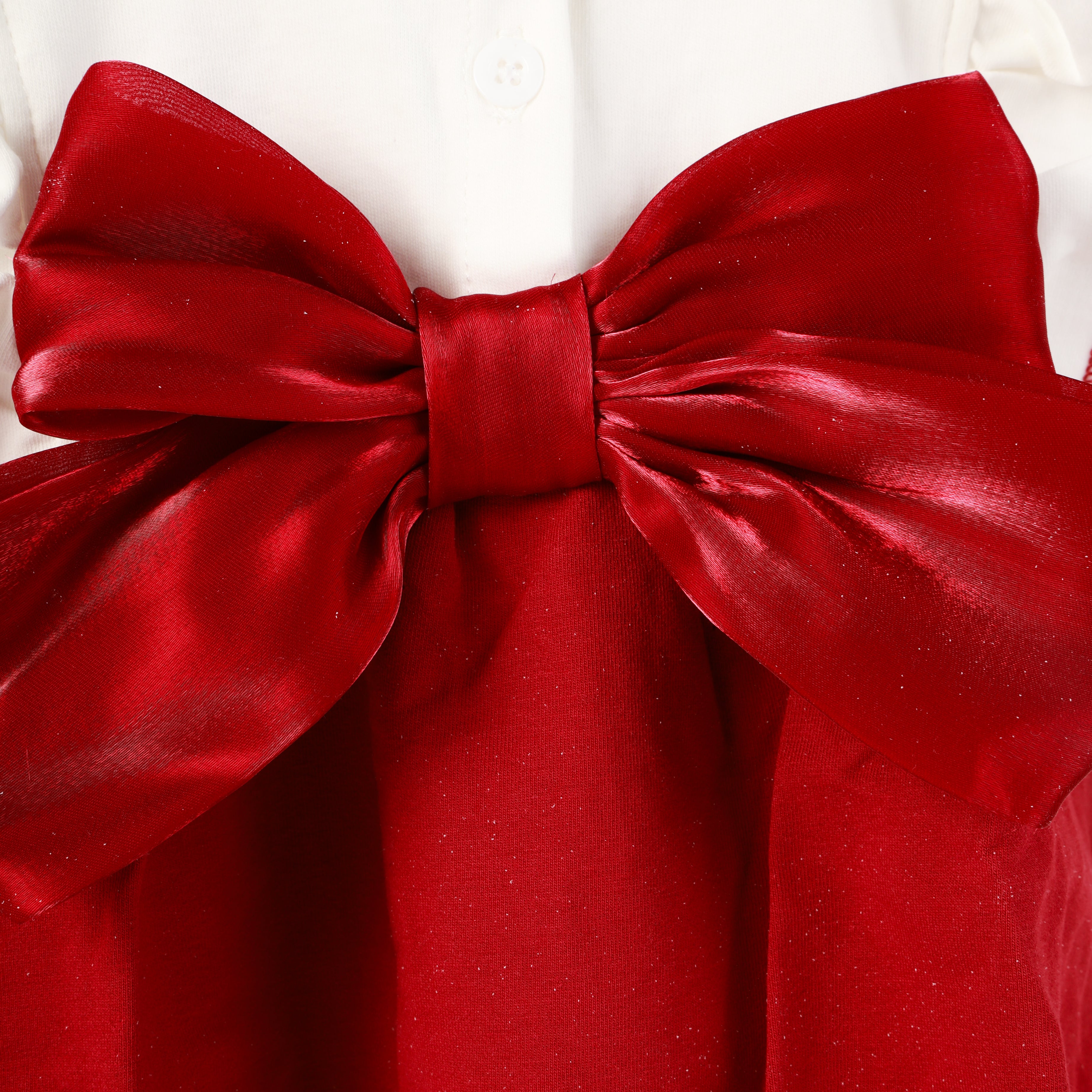 Elegant Baby Girl Photoshoot Dress – White & Red Outfit with Bonnet