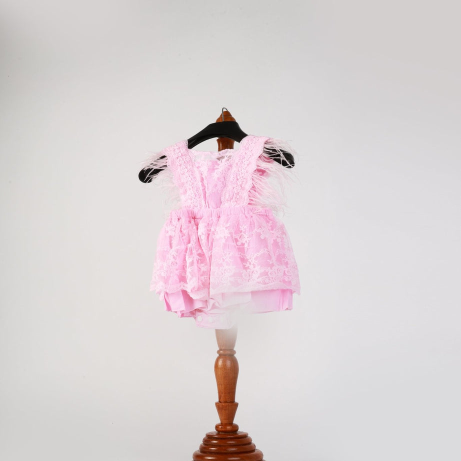 Pink Feather Lace Princess Romper – Newborn & Baby Girl Photoshoot Outfit - Tiny Prop Store