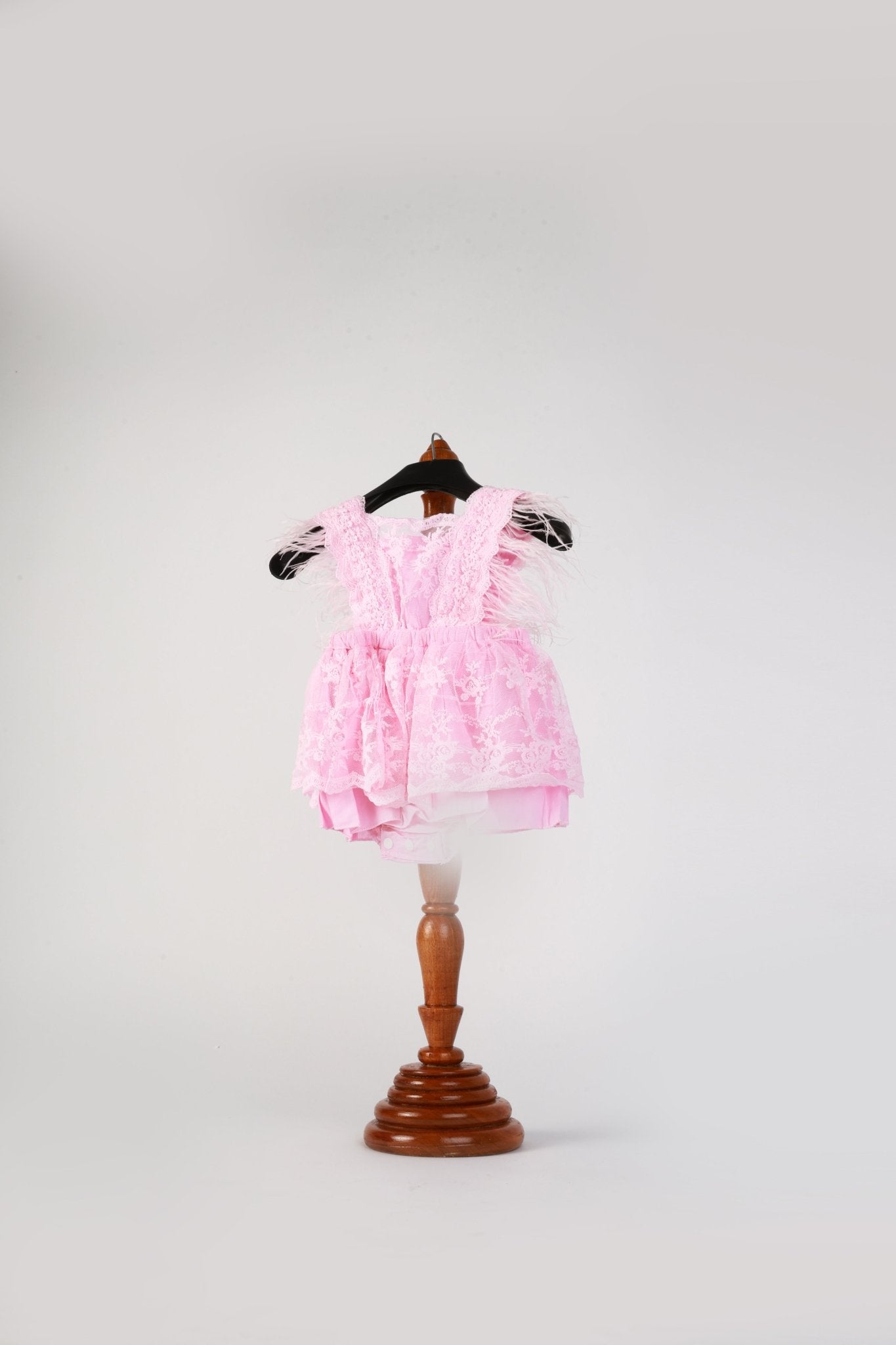 Pink Feather Lace Princess Romper – Newborn & Baby Girl Photoshoot Outfit - Tiny Prop Store