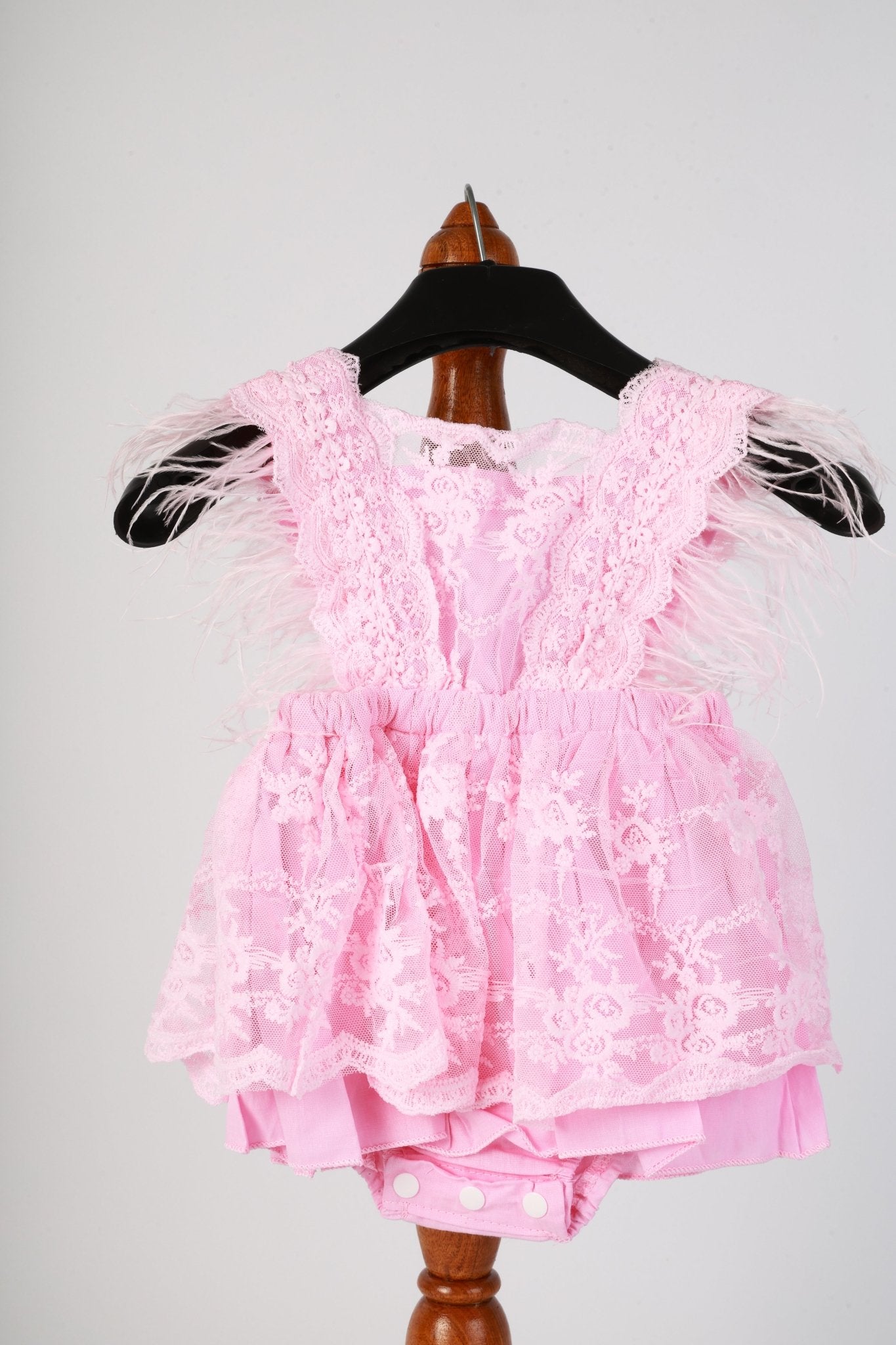 Pink Feather Lace Princess Romper – Newborn & Baby Girl Photoshoot Outfit - Tiny Prop Store