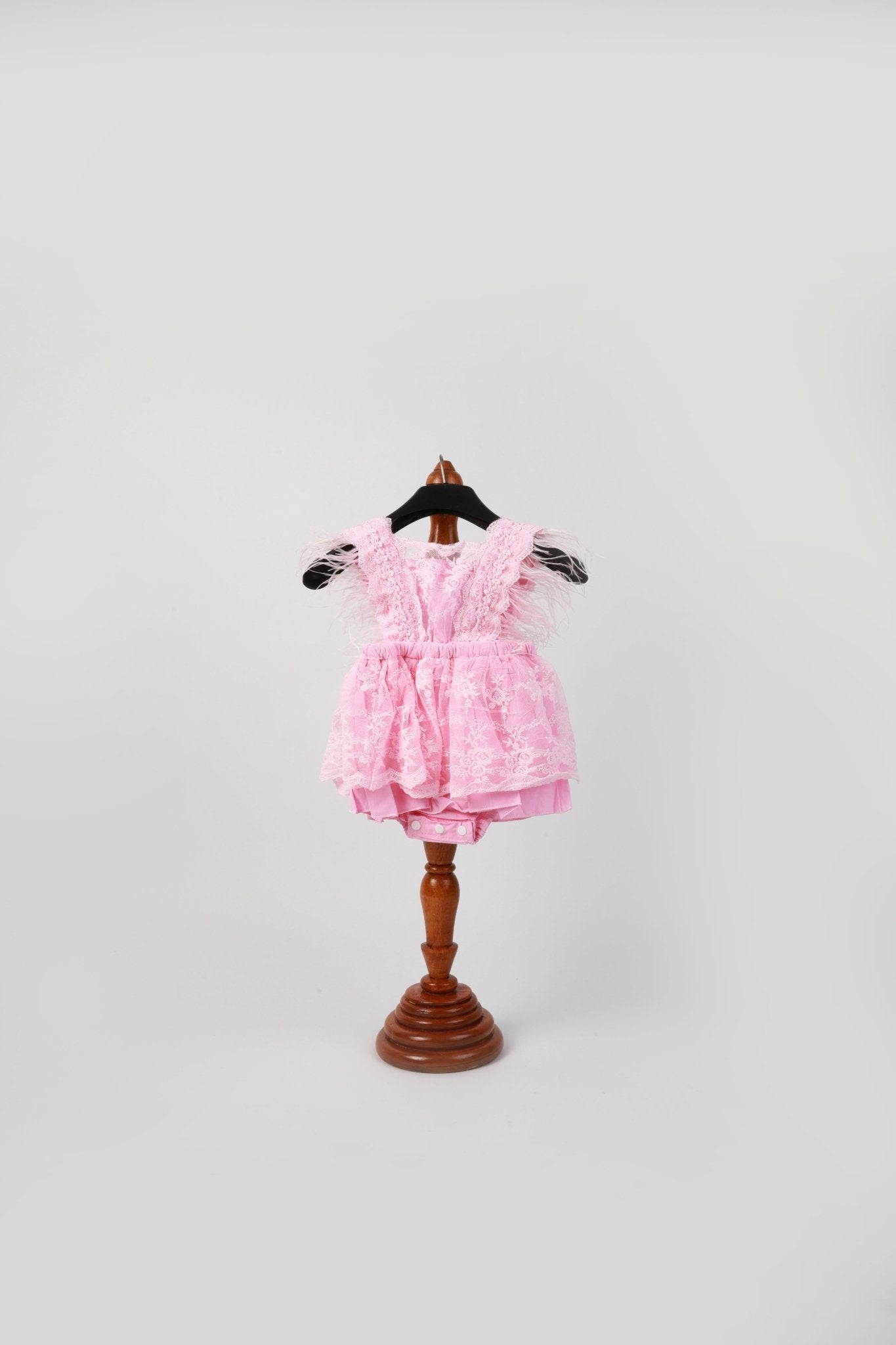 Pink Feather Lace Princess Romper – Newborn & Baby Girl Photoshoot Outfit - Tiny Prop Store