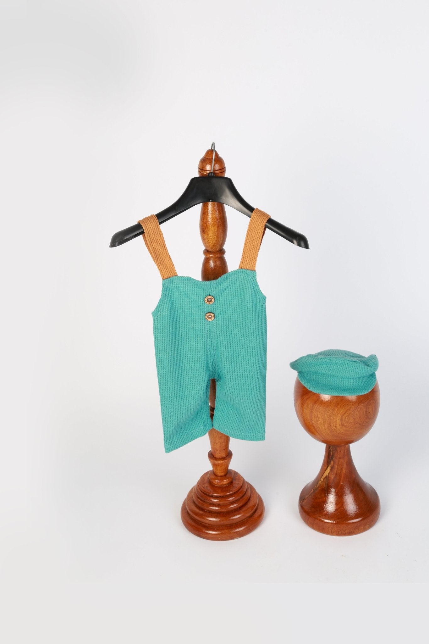 Vintage Teal Baby Romper & Cap Set – Newborn Photoshoot Outfit - Tiny Prop Store